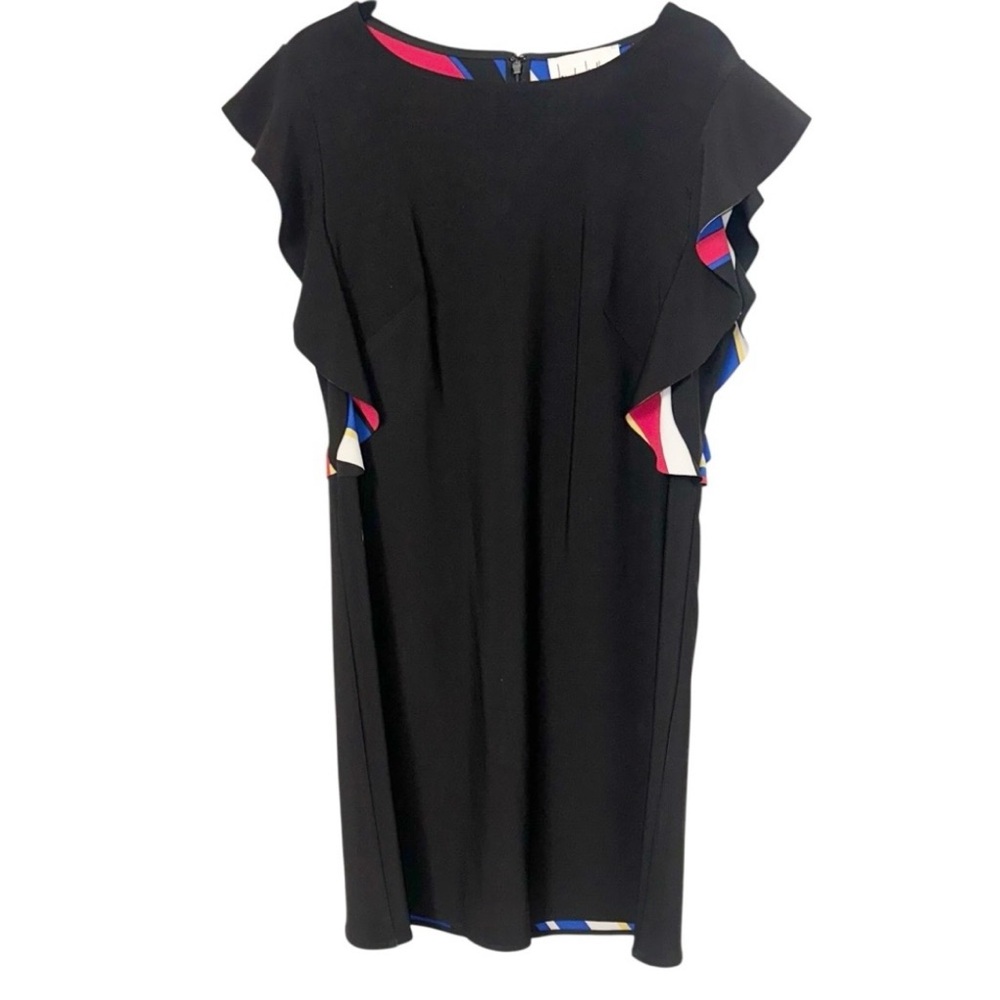 Nicole Miller New York Black Peek-a-boo Flamenco-Style Sleeve Shift Dress Sz 10 - Picture 7 of 9
